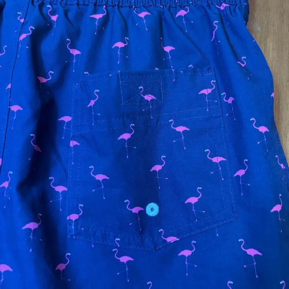 Abercrombie kids Boys Swim Trunks Size 13/14 Pink Flamingo Print Navy Pool